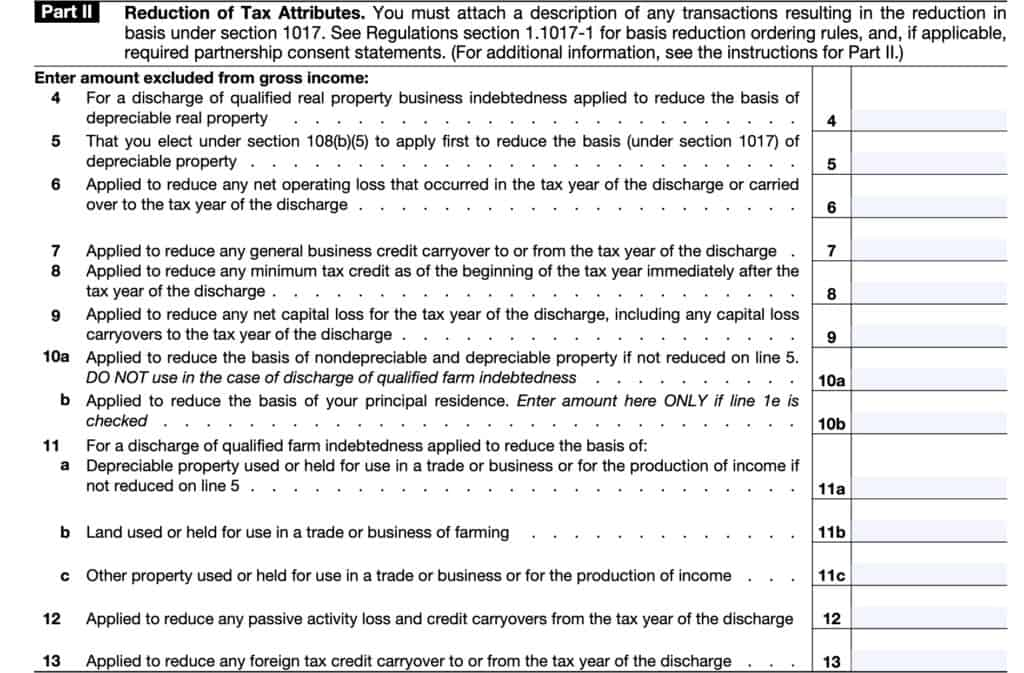 IRS Form 982 Instructions Discharge of Indebtedness
