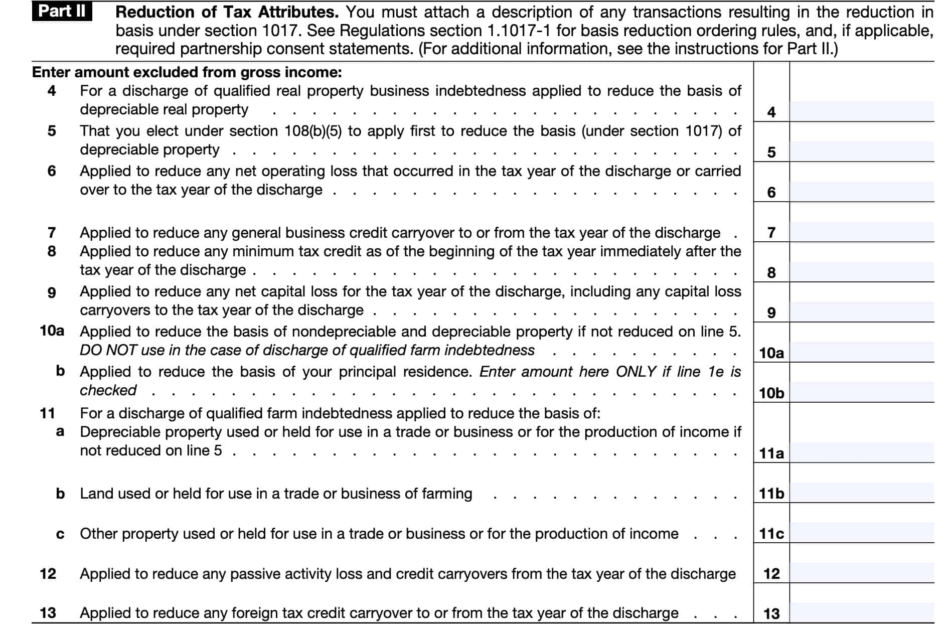 IRS Form 982 Instructions Discharge Of Indebtedness