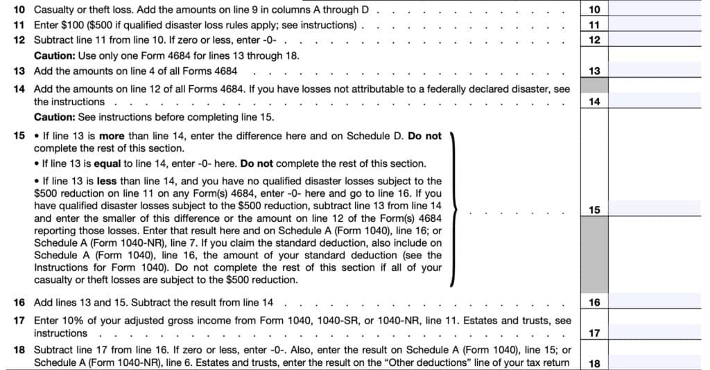 IRS Form 4684 Instructions - Deducting Casualty & Theft Losses