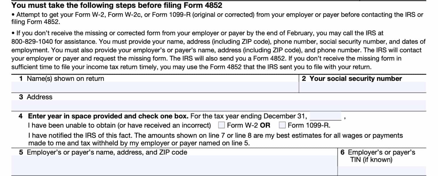 IRS Form 4852 Instructions - Substitute Forms