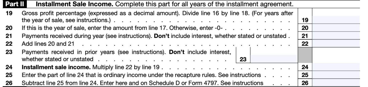 IRS Form 6252 Instructions - Installment Sale Income