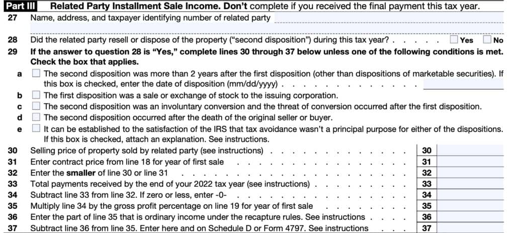 IRS Form 6252 Instructions - Installment Sale Income