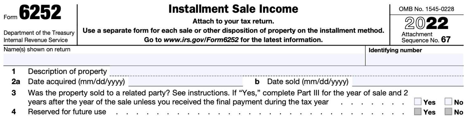 IRS Form 6252 Instructions - Installment Sale Income