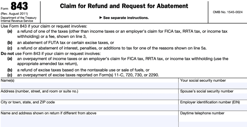 IRS Form 843 Instructions