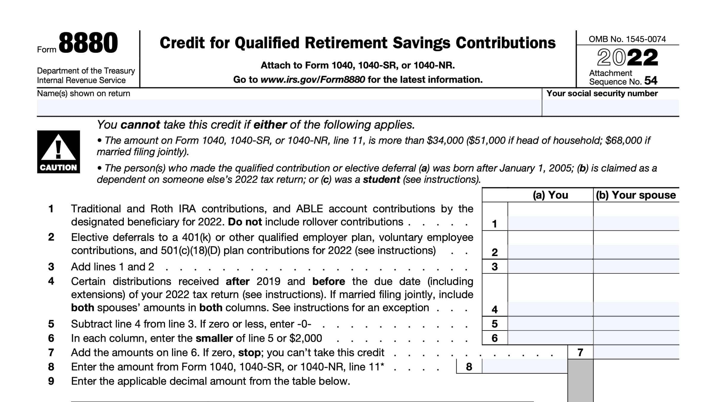 IRS Form 8880 Instructions Retirement Savings Tax Credit