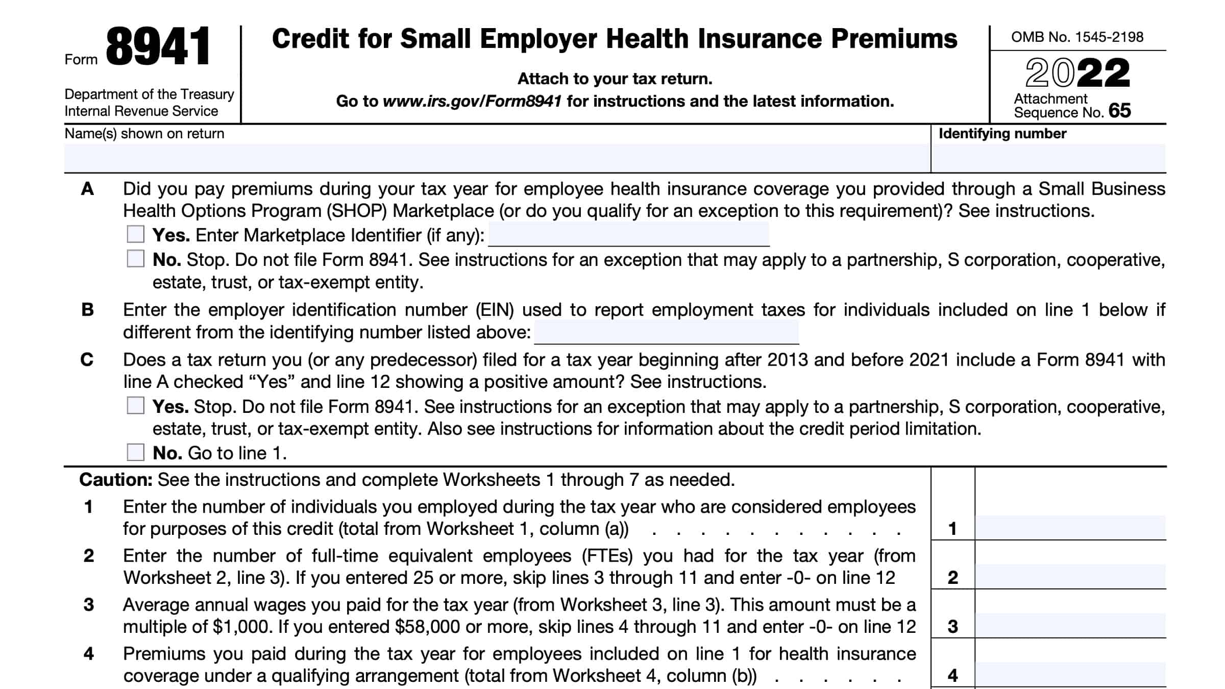 IRS Form 8941 Instructions - Small Employer Insurance Credits