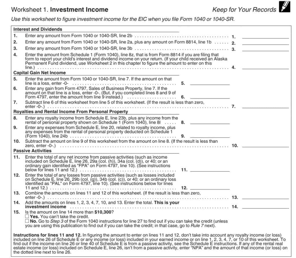 IRS Form 15111 Instructions- Earned Income Credit Worksheet