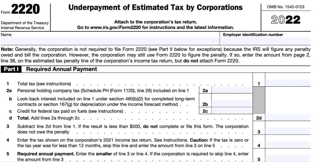 IRS Form 2220 Instructions - Estimated Corporate Tax