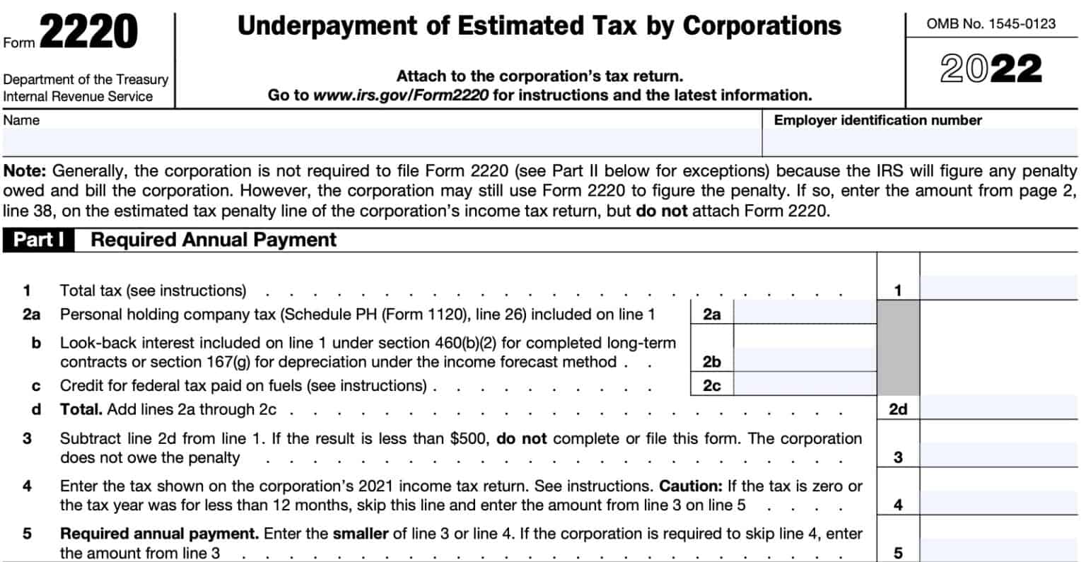 IRS Form 2220 Instructions - Estimated Corporate Tax