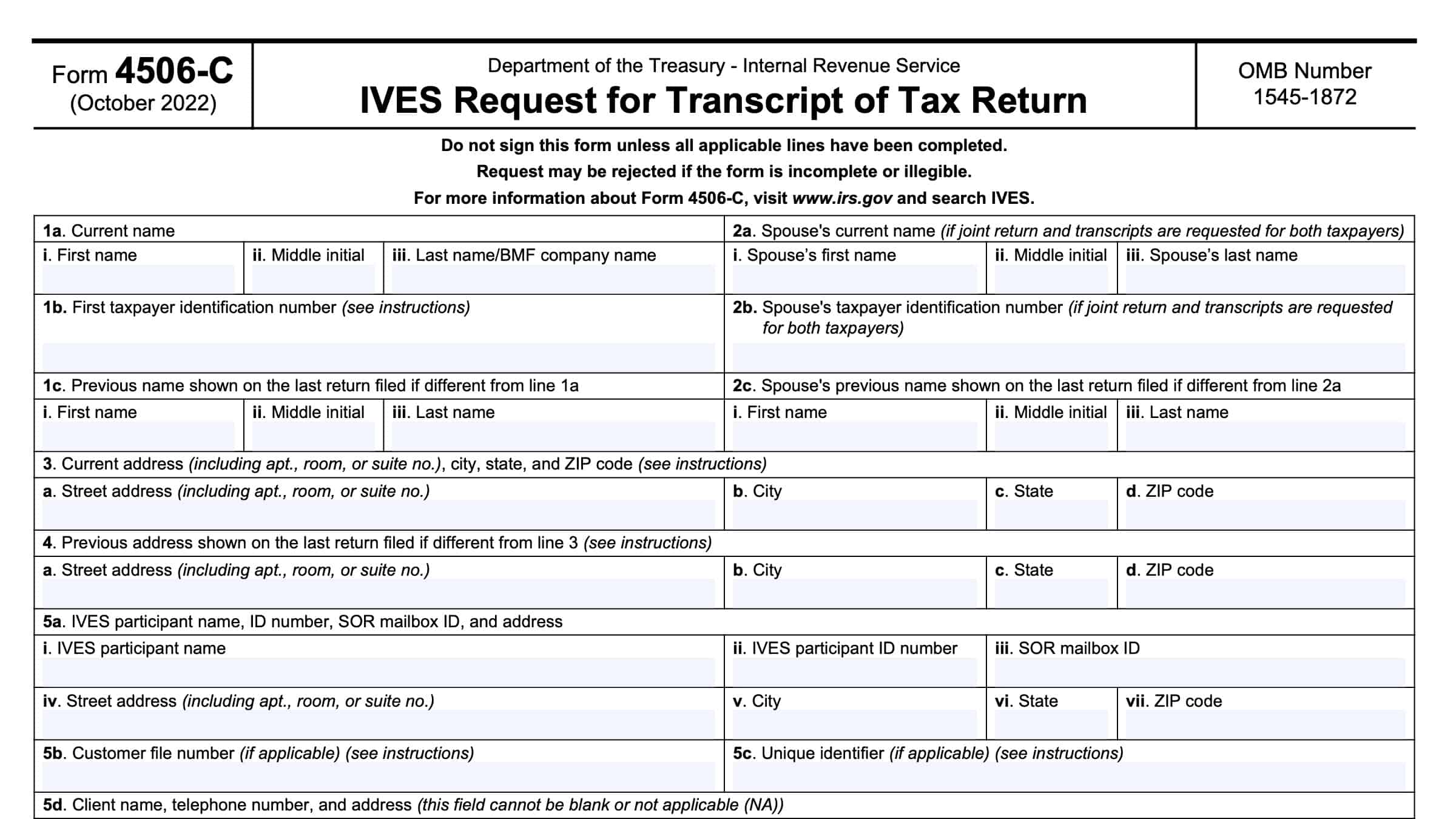 IRS Form 4506C Instructions IVES Request for Tax Transcripts