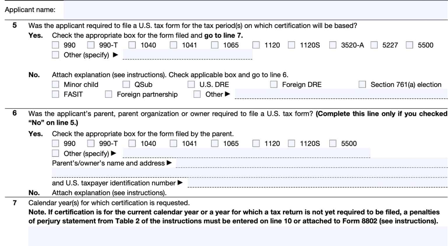 IRS Form 8802 Instructions - U.S. Residency Certification Application