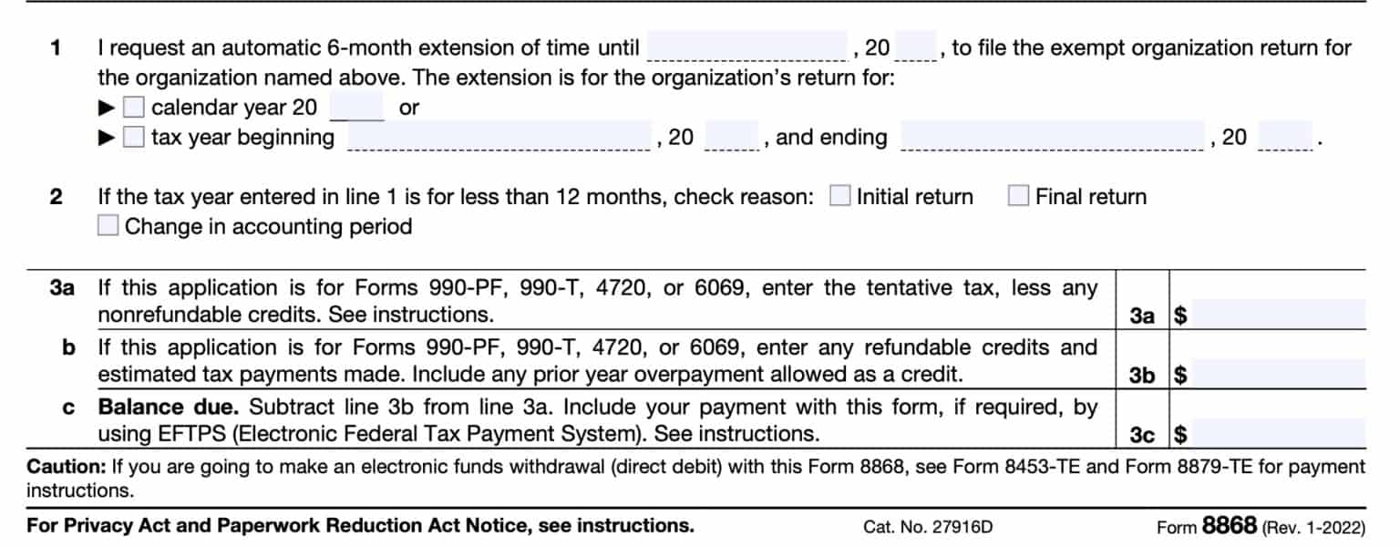 IRS Form 8868 Instructions - Exempt Organization Extension