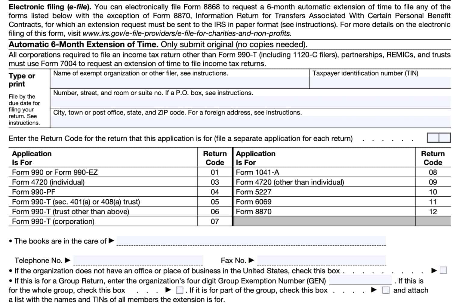 IRS Form 8868 Instructions - Exempt Organization Extension