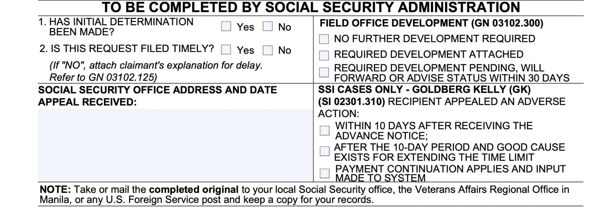 Form SSA 561 Instructions - Request For Reconsideration