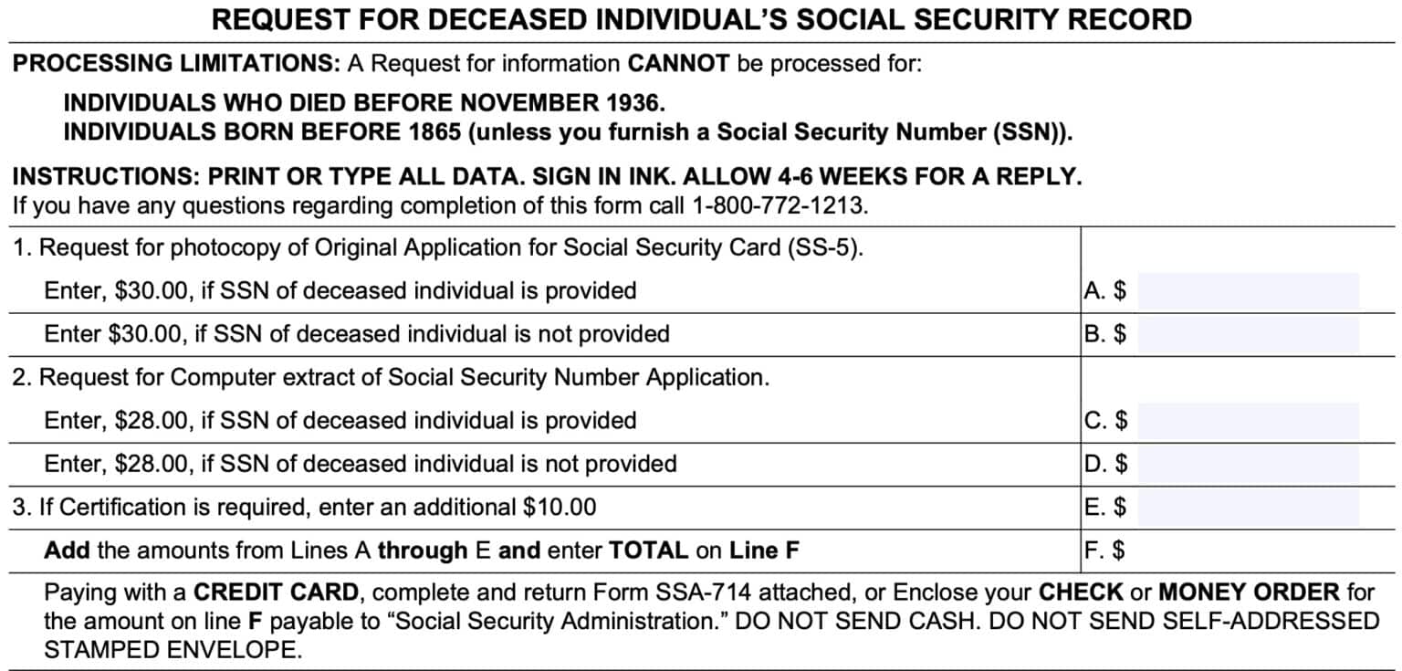 Form Ssa 711 Instructions - Decedent's Social Security Record