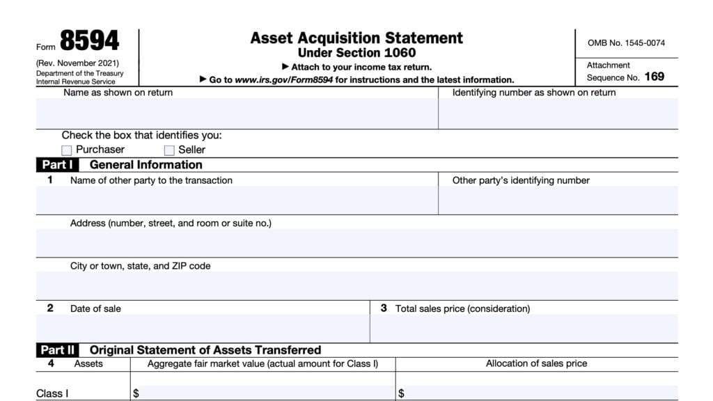 irs form 8594, asset acquisition statement under IRC Section 1060