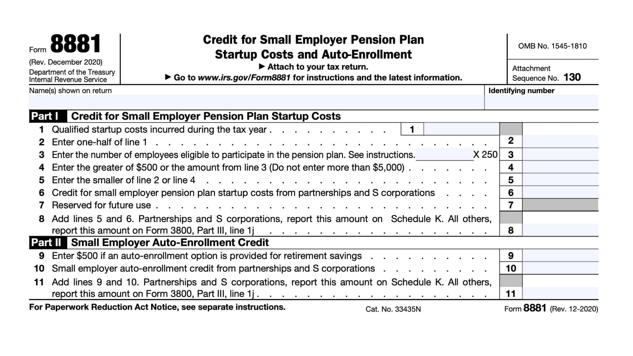 IRS Form 8881 Instructions Small Employer Pension Plan Credits