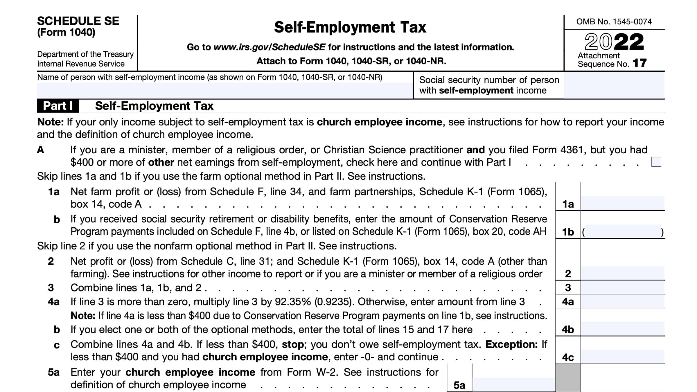 Schedule SE Instructions - Self-Employment Tax