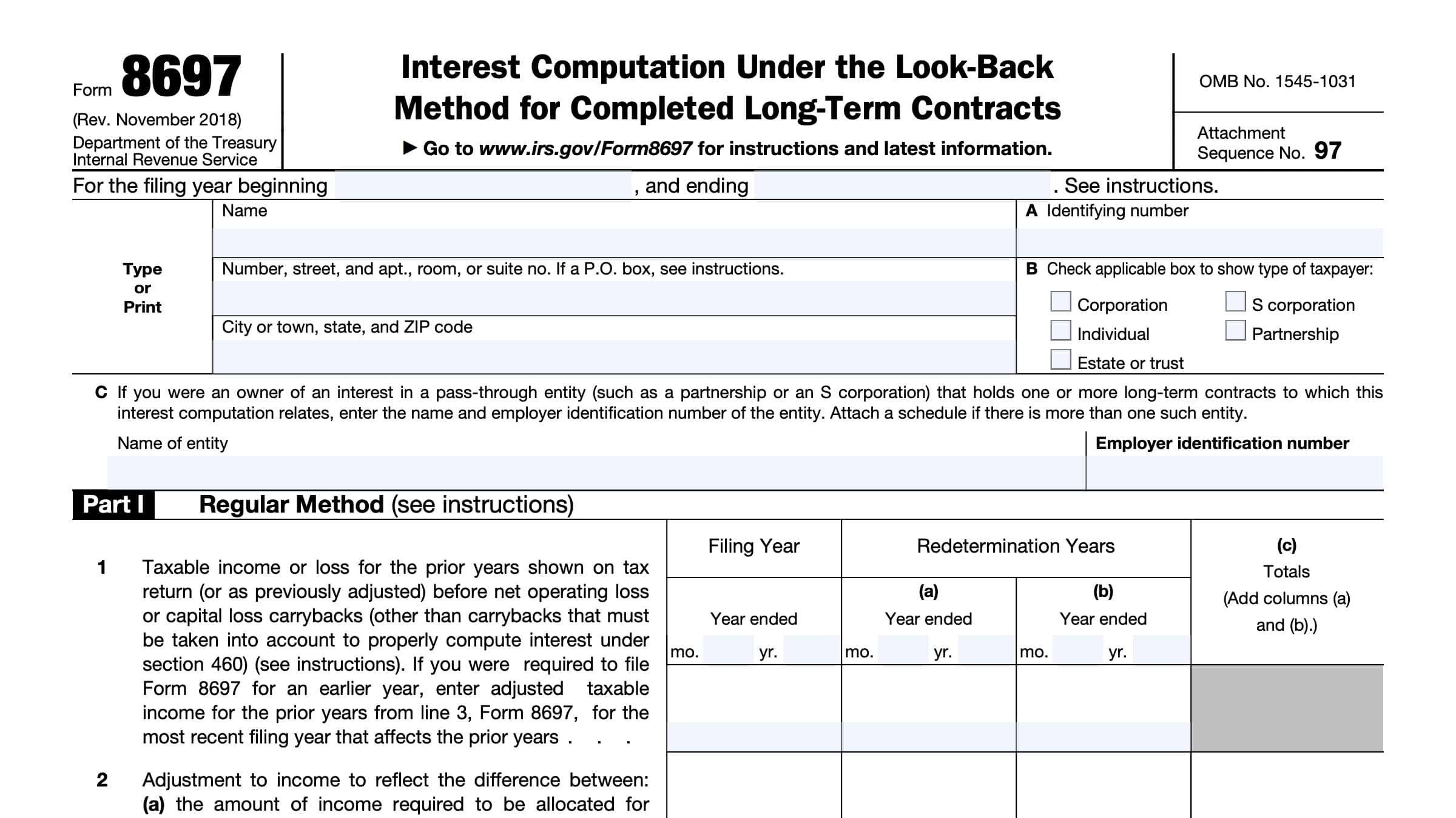 IRS Form 8697 Instructions - Interest Under the Look-Back Method