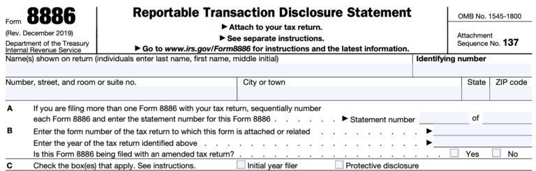 IRS Form 8886 Instructions -Reportable Transaction Disclosure