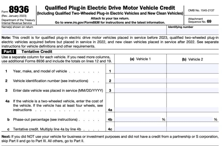 IRS Form 8936 Instructions Qualifying Electric Vehicle Tax Credits