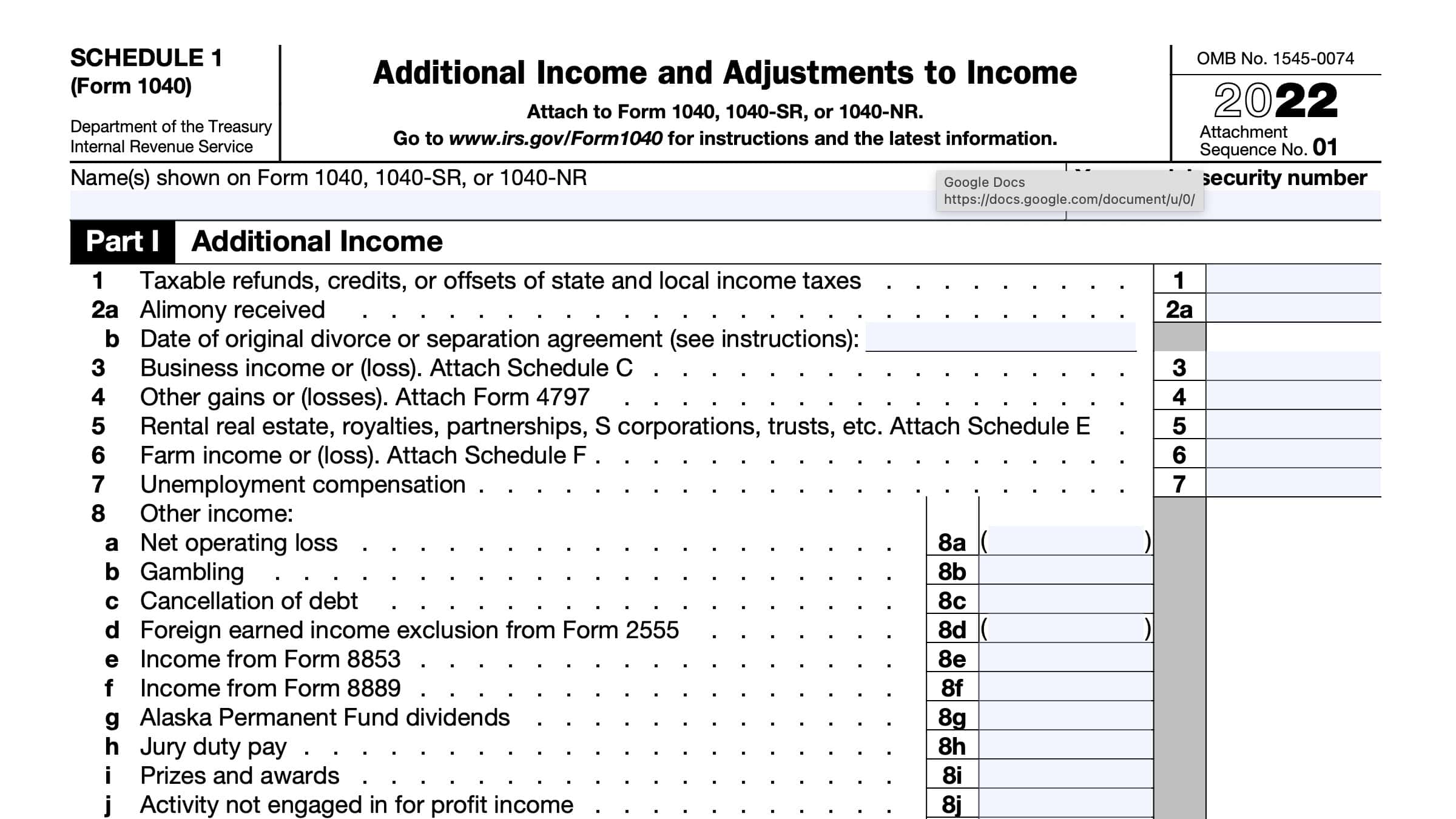 IRS Schedule 1 Instructions Additional & AGI Adjustments