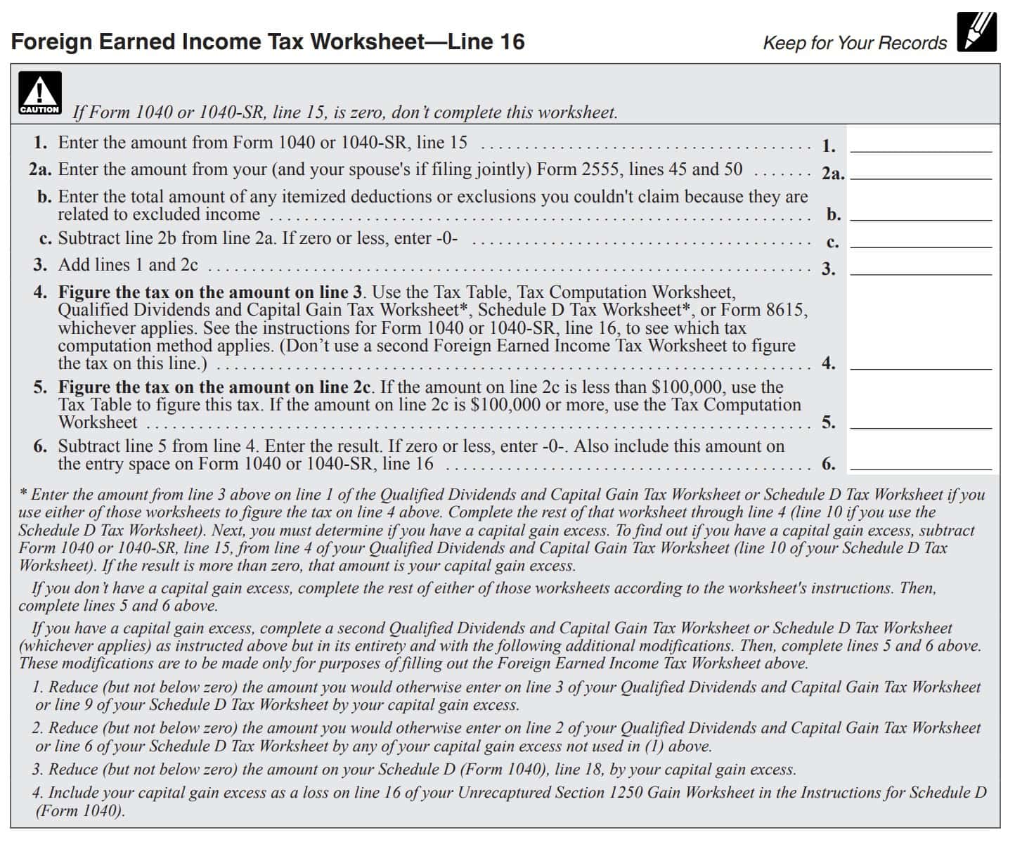 foreign earned income tax worksheet