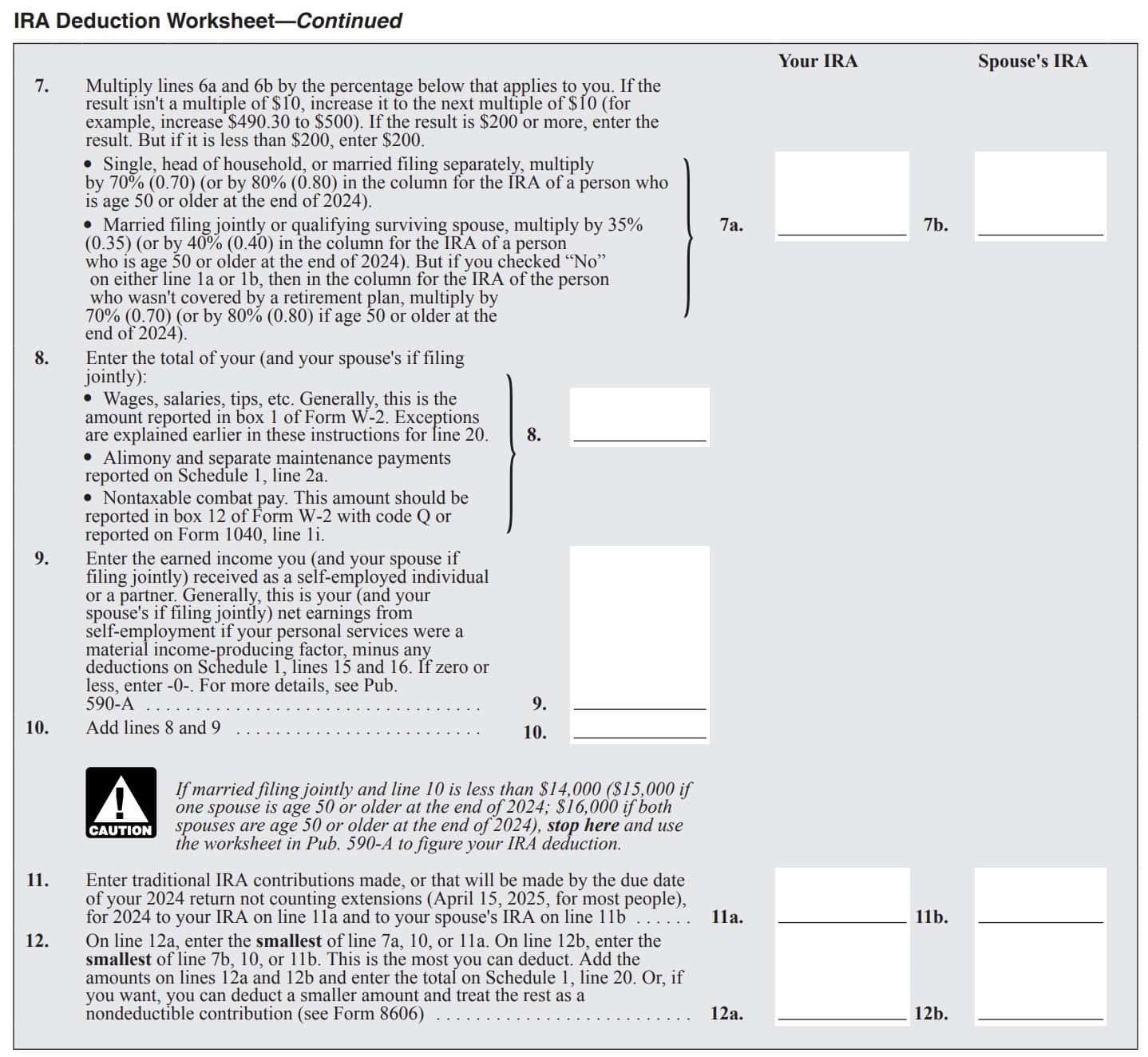 irs schedule 1 ira deduction worksheet, continued