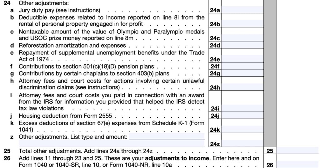 IRS Schedule 1 Instructions Additional & AGI Adjustments