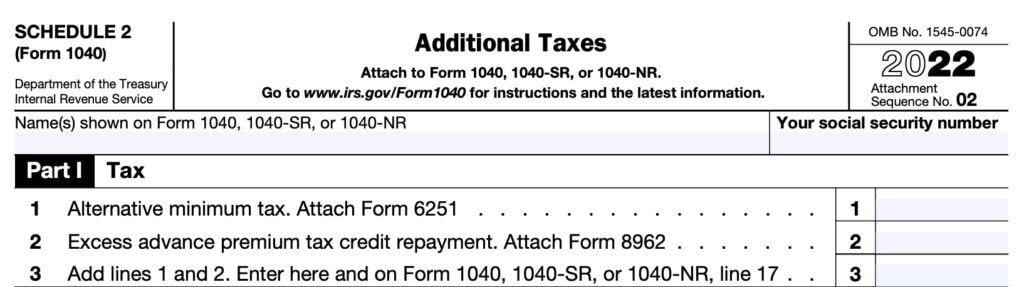 IRS Schedule 2 Instructions - Additional Taxes