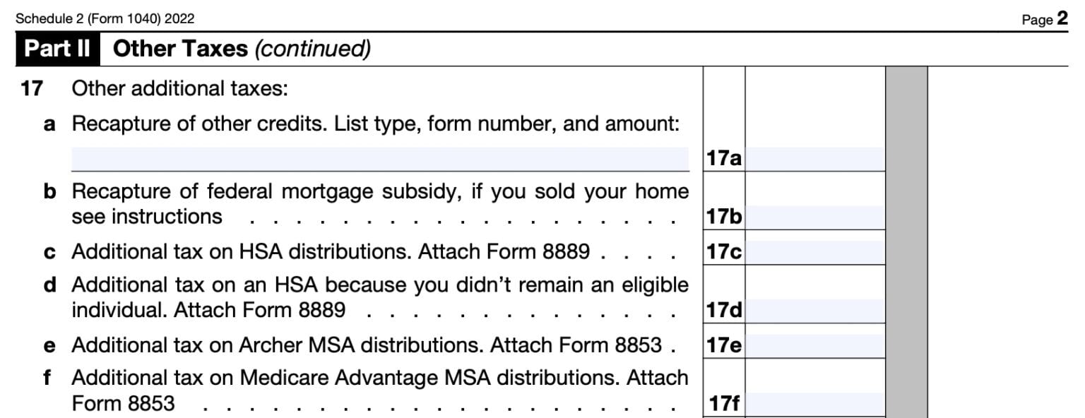 IRS Schedule 2 Instructions Additional Taxes