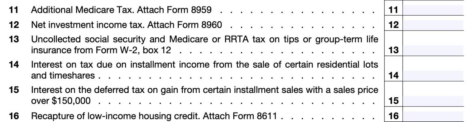 IRS Schedule 2 Instructions - Additional Taxes