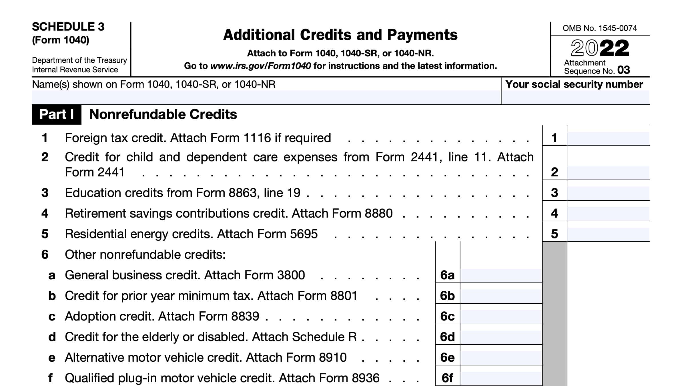 IRS Schedule 3 Instructions Additional Credits & Payments
