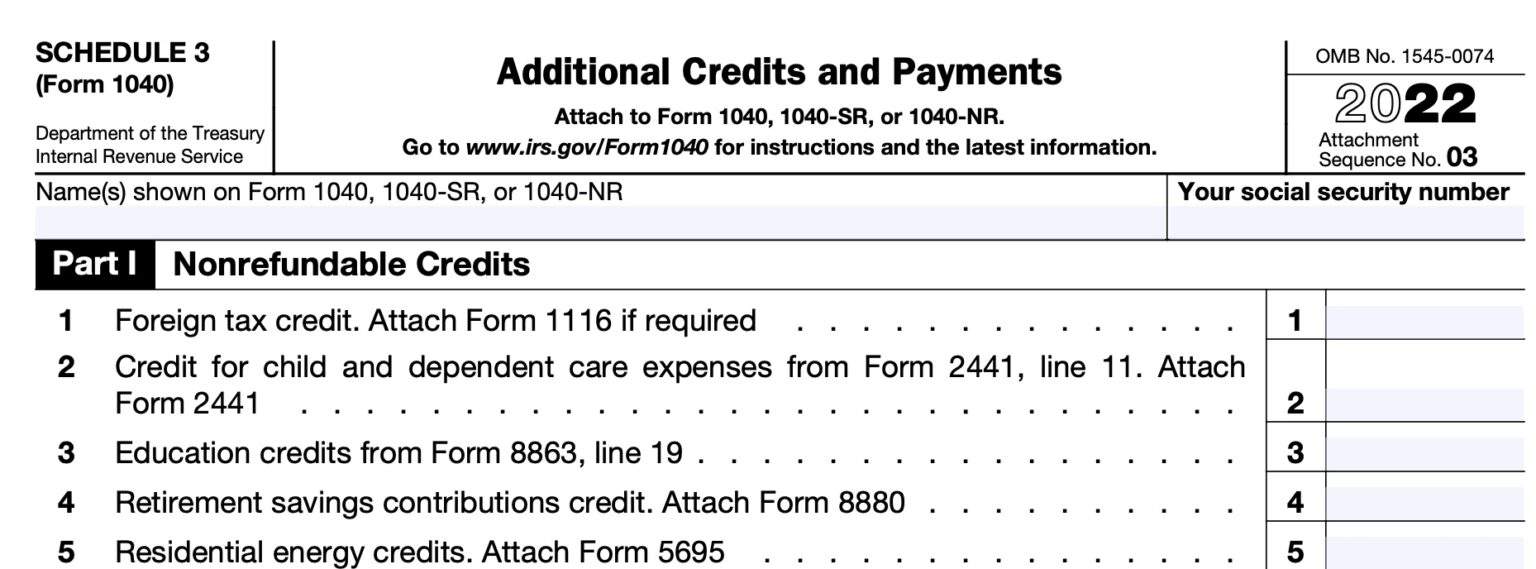 IRS Schedule 3 Instructions Additional Credits & Payments