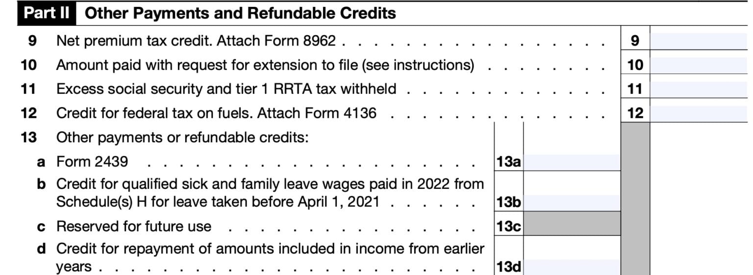 IRS Schedule 3 Instructions Additional Credits & Payments