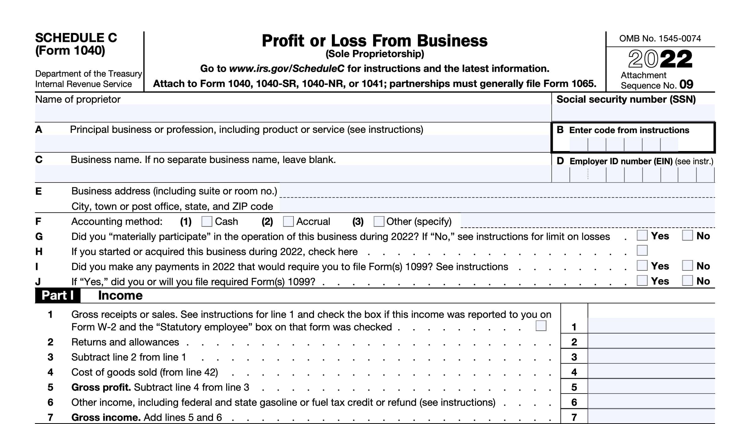 IRS Schedule C Instructions Business Profit or Loss