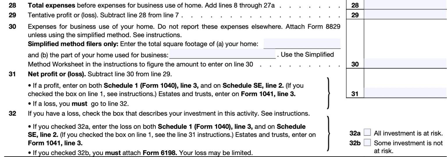 IRS Schedule C Instructions Business Profit or Loss