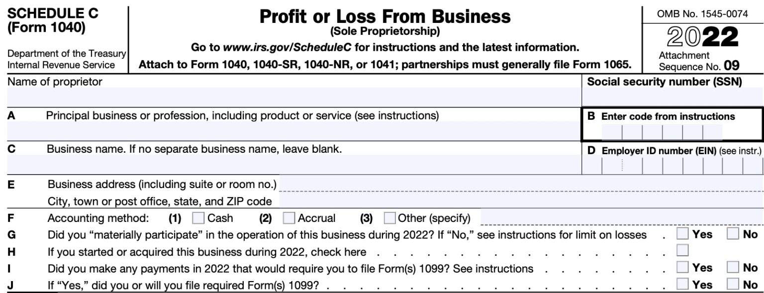 IRS Schedule C Instructions Business Profit or Loss