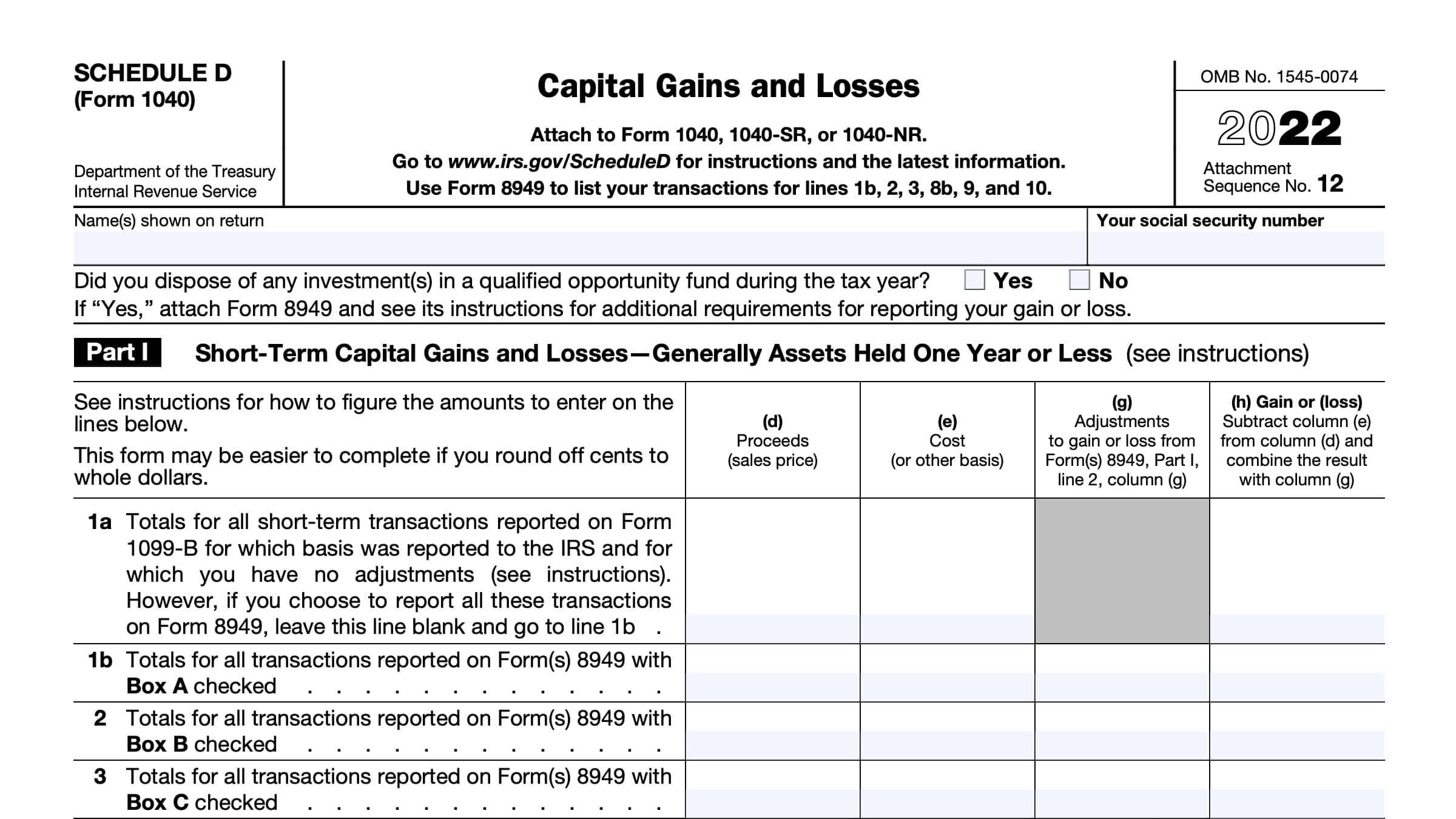 IRS Schedule D Instructions Capital Gains And Losses