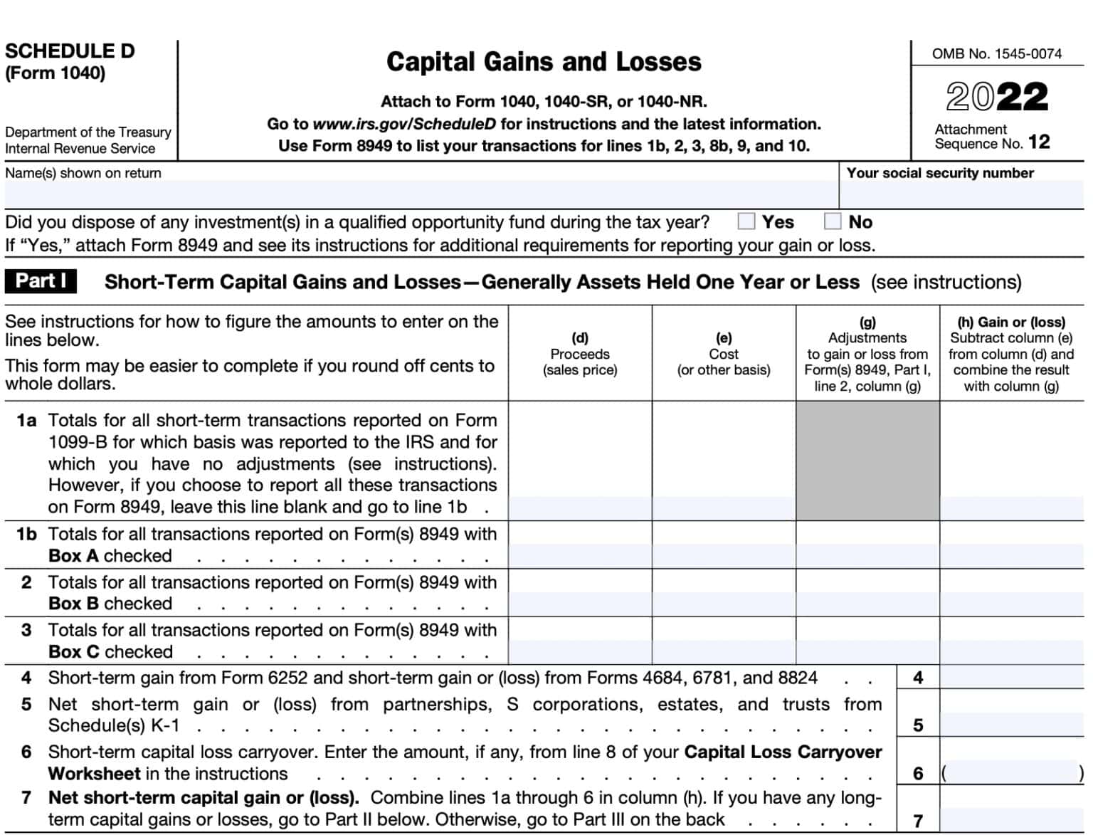 IRS Schedule D Instructions Capital Gains And Losses