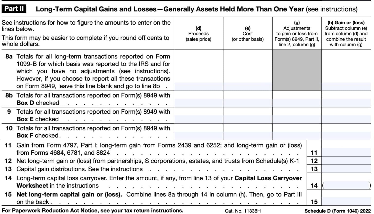 IRS Schedule D Instructions Capital Gains And Losses