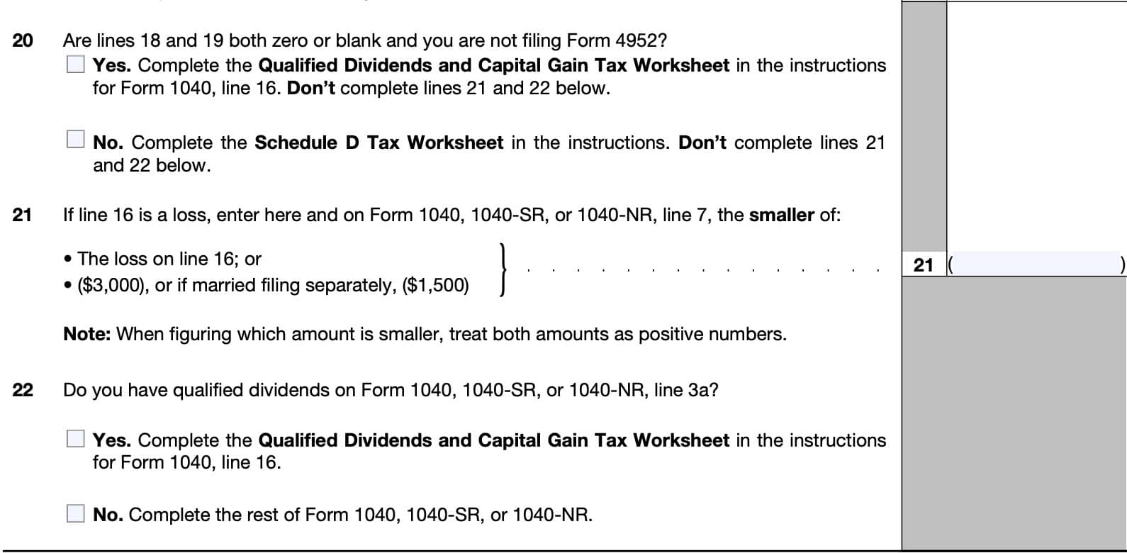 IRS Schedule D, lines 20-22