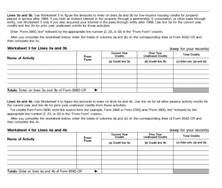 IRS Form 8582-CR Instructions - Passive Activity Credit Limits