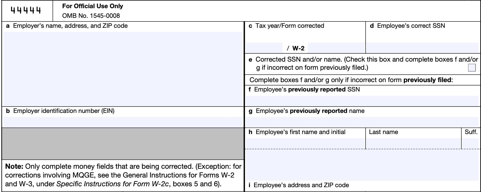 irs form w-2c, employer and employee information