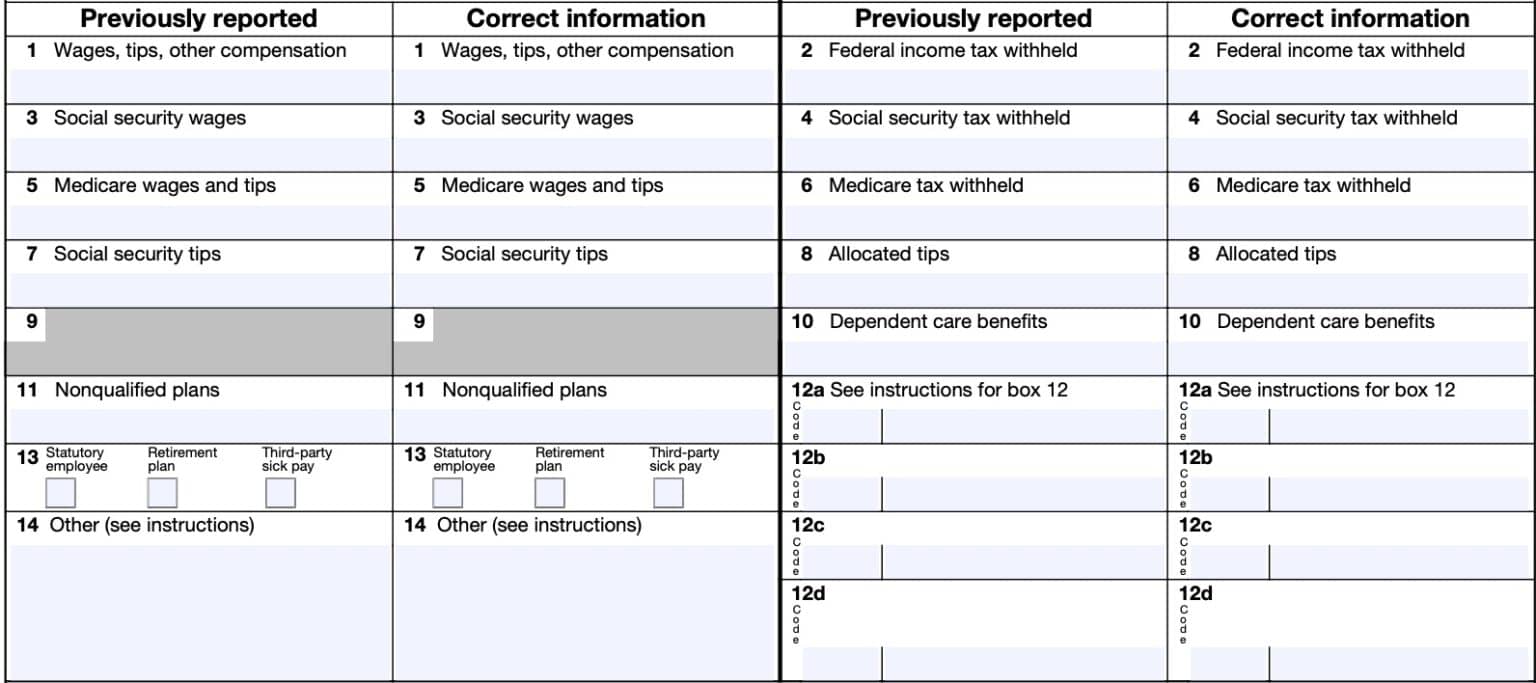 Irs Form W 2c Instructions Corrected Wage And Tax Statement