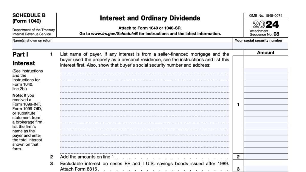 irs schedule b, interest and ordinary dividends