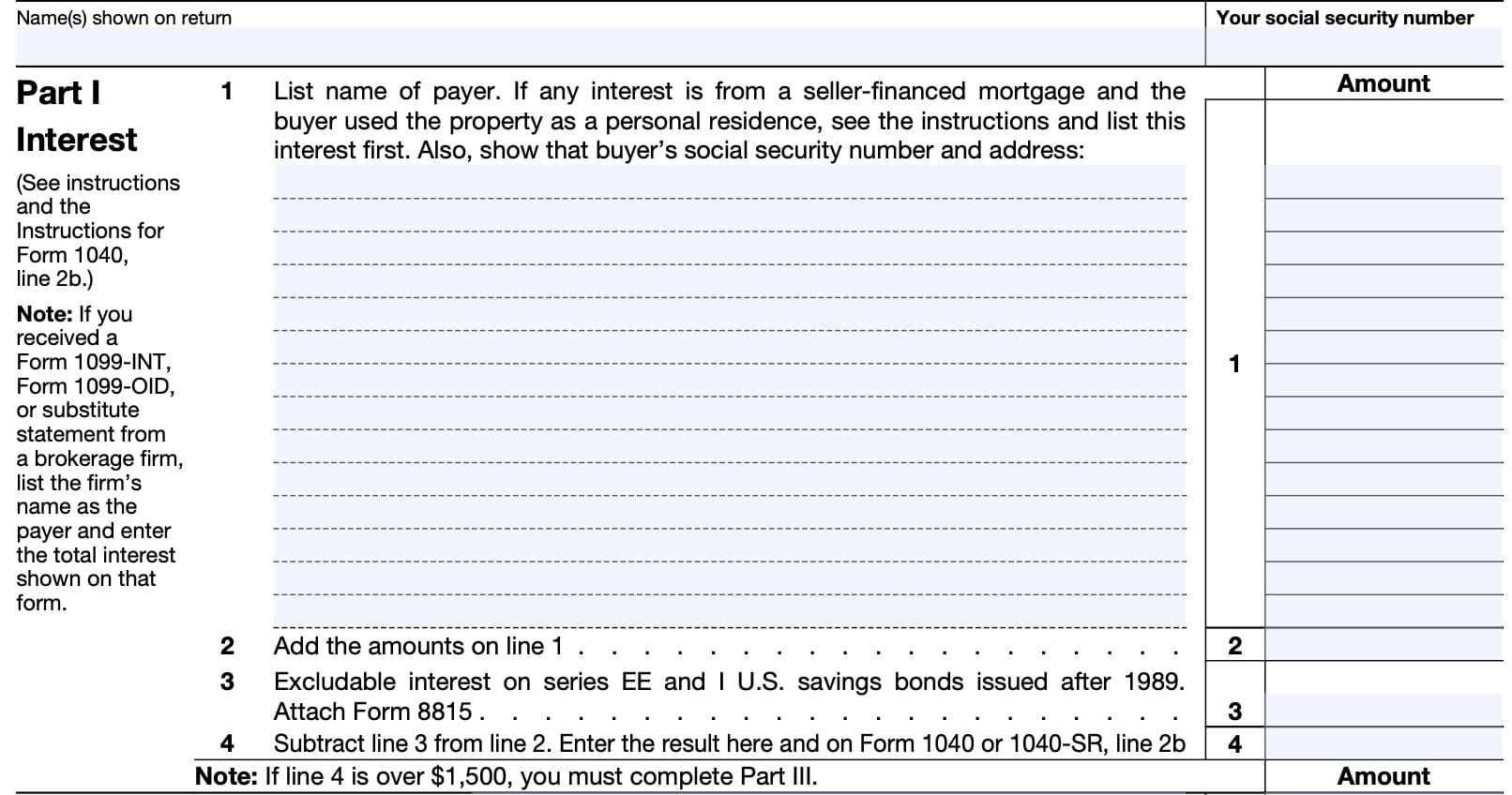 irs schedule b, part i: interest