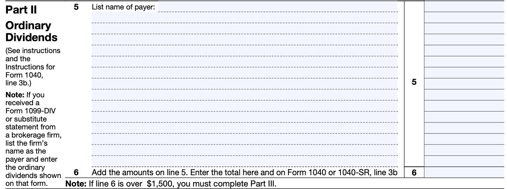 irs schedule b, part ii: ordinary dividends