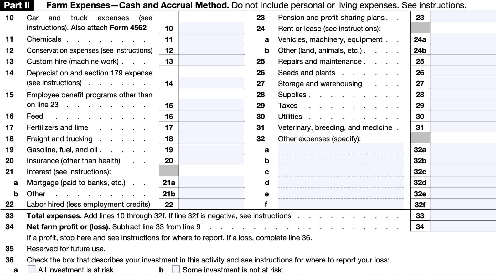 irs schedule f, part ii: farm expenses