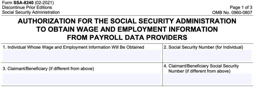 Form SSA 8240 Instructions - Obtaining Info from Payroll Providers